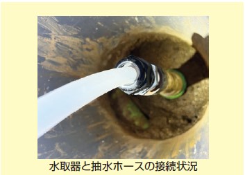 水取器と抽水ホースの接続状況